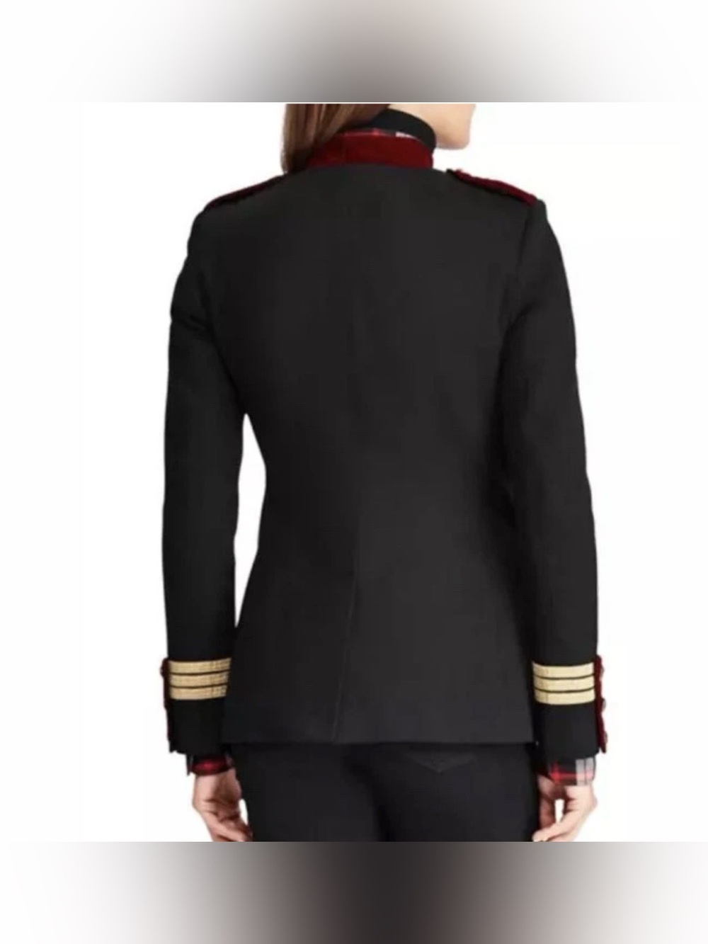Lauren Ralph Lauren Military Velvet Mockneck jacket blazer Black /red 12 - Picture 2 of 13